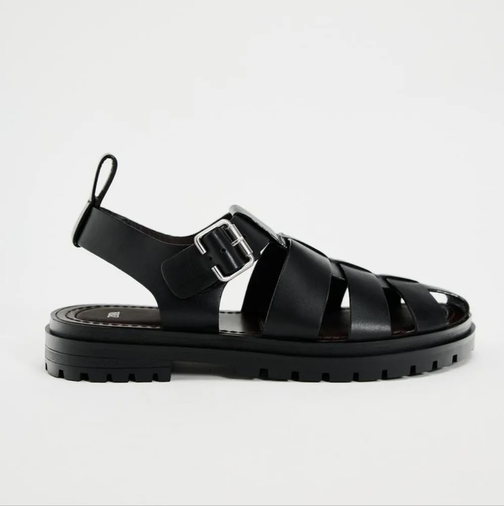 Zara Lug Sole Leather Cage Sandals - Picture 4 of 11